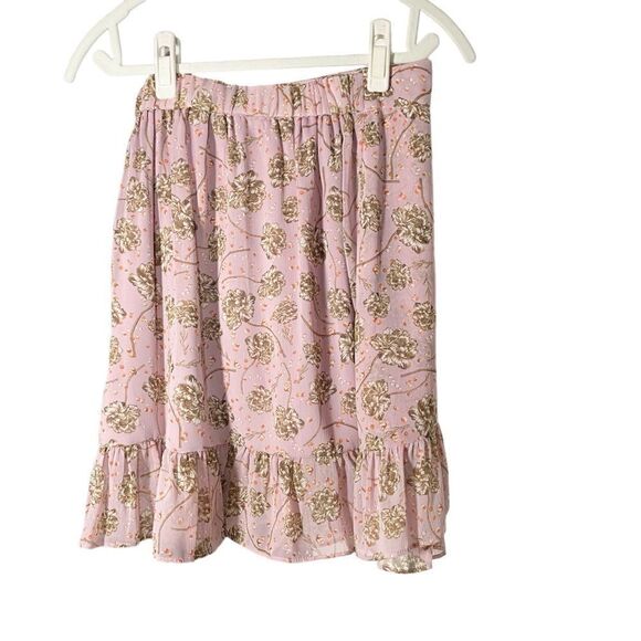 Pink Floral Ruffle Wrap Skirt Tie Waist - Picture 2 of 5